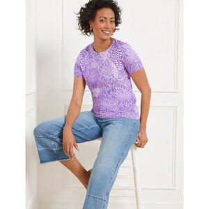 Talbots Cotton Crewneck Short Sleeve Tee in Deep Lavender/White Mp